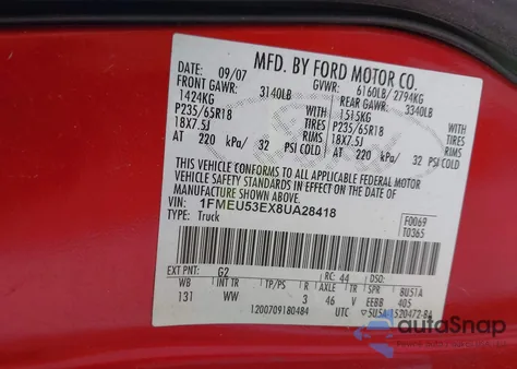 2008 Ford Explorer Sport Trac Limited z USA, uszkodzony, nr VIN 1FMEU53EX8UA28418